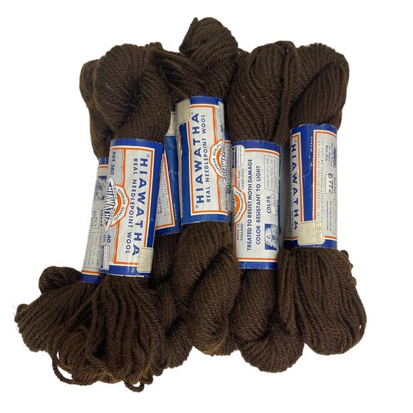 Hiawatha Real Needlepoint Yarn 100% Virgin Wool Yarn Color 60 Brown 9 Skeins - Picture 1 of 6